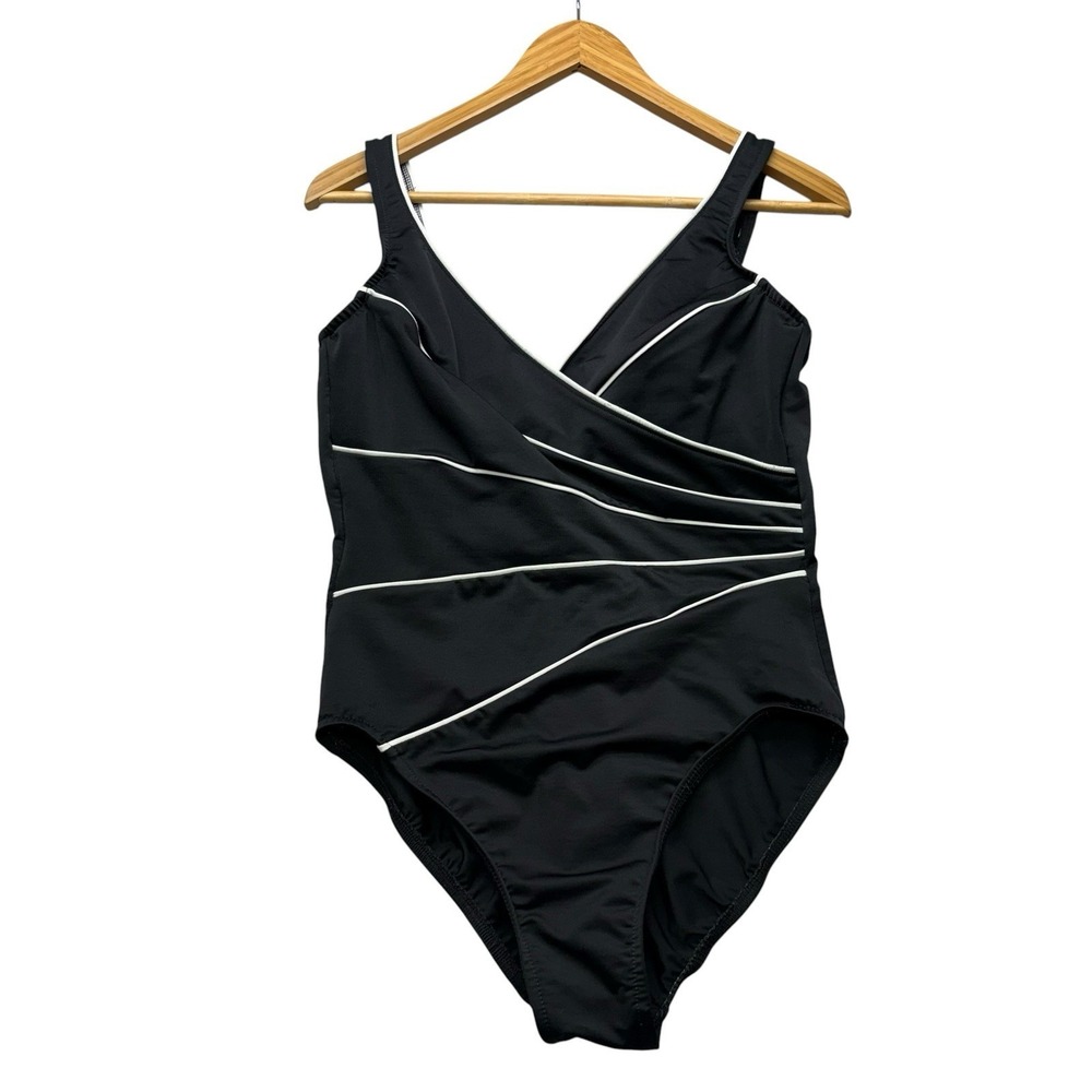 Miraclesuit Women's Swimsuit 14 Black Horizon One Piece Swim Modest Wrap